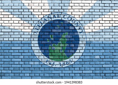 Flag Of Leelanau County, Michigan Painted On Brick Wall