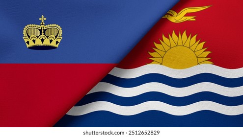 Flag of Liechtenstein and Kiribati - 3D illustration. Two Flag Together - Fabric Texture - Powered by Shutterstock