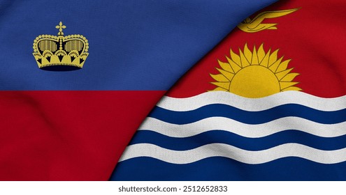 Flag of Liechtenstein and Kiribati - 3D illustration. Two Flag Together - Fabric Texture - Powered by Shutterstock