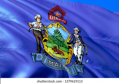 Flag of Maine. 3D Waving flag design. Emblem of Maine and Augusta, 3D rendering. National colors of Maine 3D Waving USA state flags background concept. 3D ribbon, HD wallpaper
