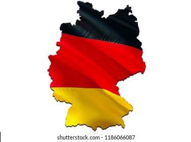 Flag Map of Germany. 3D rendering Germany map and flag. The national symbol of Deutchland. Federal Republic of Germany. German flag map background image download HD. German National waving flag 