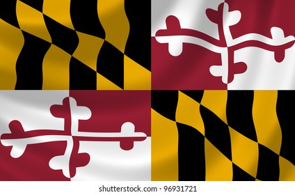 Flag of Maryland state waving in the wind detail