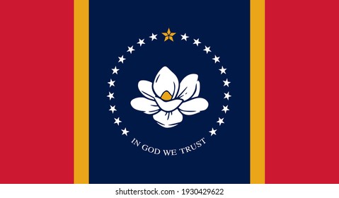 Flag Of Mississippi, New Magnolia Flag Flat Illustration.