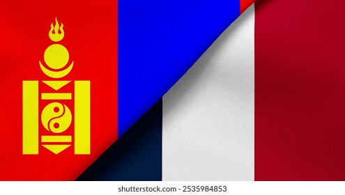 Flag of Mongolia and France - 3D illustration. Two Flag Together - Fabric Texture - Powered by Shutterstock