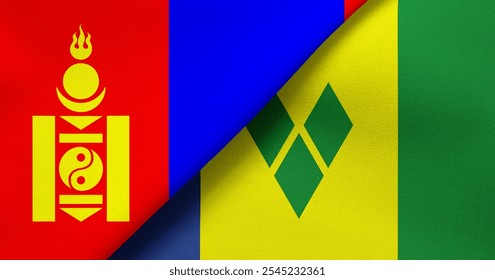 Flag of Mongolia and Saint Vincent Grenadines - 3D illustration. Two Flag Together - Fabric Texture - Powered by Shutterstock