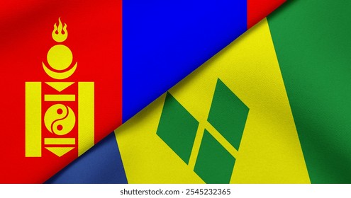 Flag of Mongolia and Saint Vincent Grenadines - 3D illustration. Two Flag Together - Fabric Texture - Powered by Shutterstock