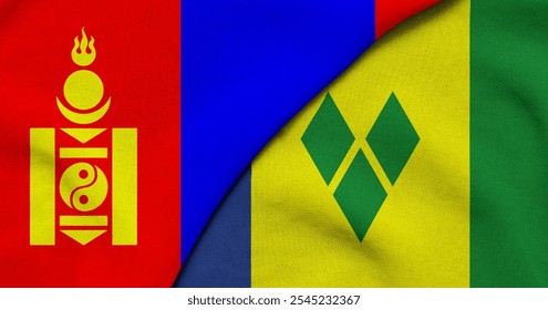 Flag of Mongolia and Saint Vincent Grenadines - 3D illustration. Two Flag Together - Fabric Texture - Powered by Shutterstock