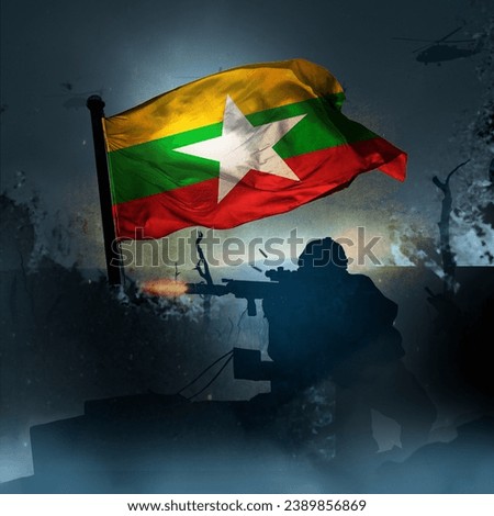 Flag of Myanmar and combat background