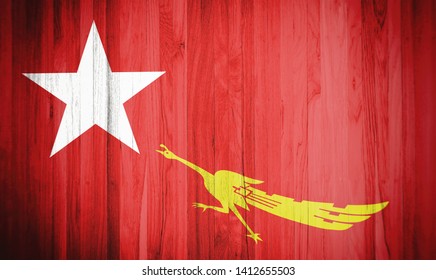 Flag Of National League For Democracy (NLD Flag), Wooden Background.
