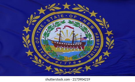 Flag of New Hampshire state, region of the United States, waving at wind. 3d rendering.