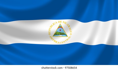 Flag of Nicaragua waving in the wind detail