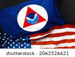 Flag of NOAA along with a flag of the United States of America as a symbol of unity between them, 3d illustration