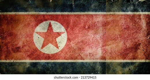 flag of North Korea. Old vintage paper texture.