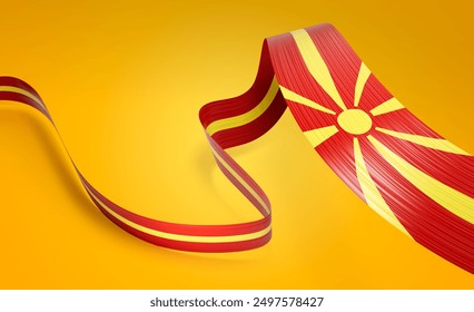 Flag Of North Macedonia Waving North Macedonia Ribbon Flag On Yellow Background 3d Illustration - Powered by Shutterstock