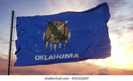 Flag Oklahoma Waving Wind Against Deep Stock Illustration 1914125647 ...