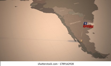 Flag On The Map Of Chile.
Vintage Map And Flag Of South America, Latin American Countries Series 3D Rendering