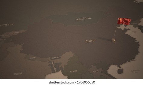 Flag On The Map Of China.
Vintage Map And Flag Of Northeast Asia Countries Series 3D Rendering