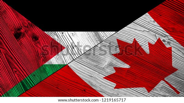 Flag of\
Palestine and Canada on wooden\
boards