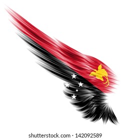 The Flag of Papua New Guinea on Abstract wing with white background