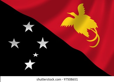 Flag of Papua New Guinea waving in the wind detail
