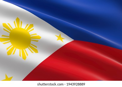 Flag Of Philippines. 3d Illustration Of The Filipino Flag Waving.