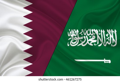 Flag Of Qatar And Flag Of Saudi Arabia (3d Illustration)