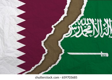 Flag Of Qatar And Flag Of Saudi Arabia. Severance Of Diplomatic Relations. Political Crisis (3d-illustration)