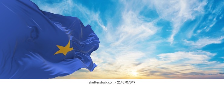 flag of rear admiral of the Marina Militare, Italy at cloudy sky background on sunset, panoramic view. Italian travel and patriot concept. copy space for wide banner. 3d illustration