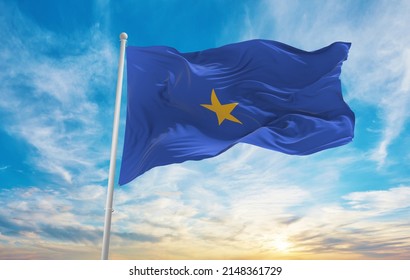 flag of rear admiral of the Marina Militare, Italy at cloudy sky background on sunset, panoramic view. Italian travel and patriot concept. copy space for wide banner. 3d illustration