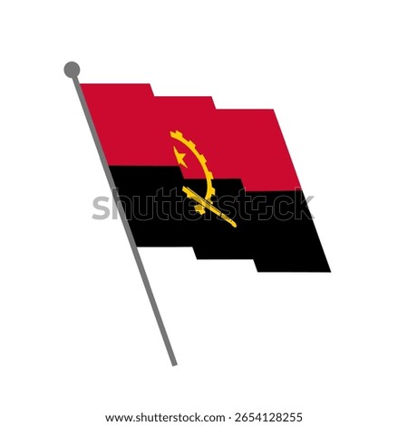 The flag of the Republic of Angola consists of red and black with a machete, half a gear and a gold star in the center.