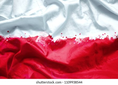 Flag Republic of Poland by watercolor paint brush on canvas fabric, grunge style