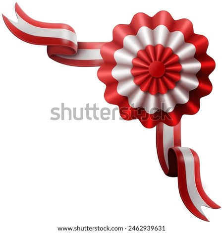 flag with ribbons, rosette, peruvian flag, 3d illustration
