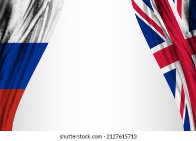 Flag Of Russia And The United Kingdom With Theater Effect. 3D Illustration