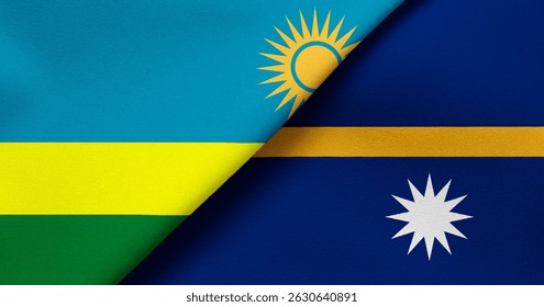 Flag of Rwanda and Nauru - 3D illustration. Two Flag Together - Fabric Texture