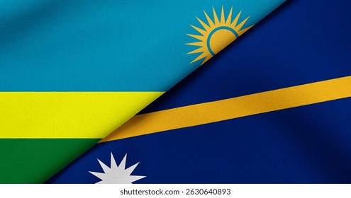 Flag of Rwanda and Nauru - 3D illustration. Two Flag Together - Fabric Texture