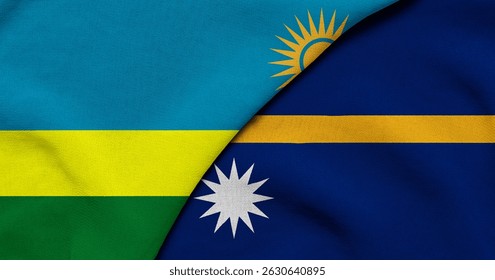 Flag of Rwanda and Nauru - 3D illustration. Two Flag Together - Fabric Texture