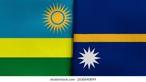 Flag of Rwanda and Nauru - 3D illustration. Two Flag Together - Fabric Texture