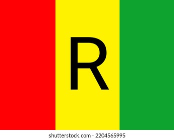 Flag Of Rwanda With R Letter On Red Yellow And Green Color