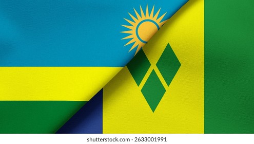 Flag of Rwanda and Saint Vincent Grenadines - 3D illustration. Two Flag Together - Fabric Texture - Powered by Shutterstock - Get 15% off with code: PIKWIZARD15