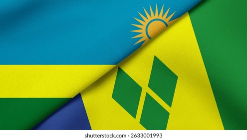 Flag of Rwanda and Saint Vincent Grenadines - 3D illustration. Two Flag Together - Fabric Texture - Powered by Shutterstock - Get 15% off with code: PIKWIZARD15