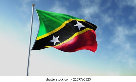 Flag of Saint Kitts and Nevis waving in a wind with beautiful blue sky background and small clouds 3d illustration - Powered by Shutterstock