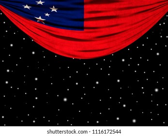 Flag of Samoa with antique effect on a abstract starry sky background .3D Rendering.