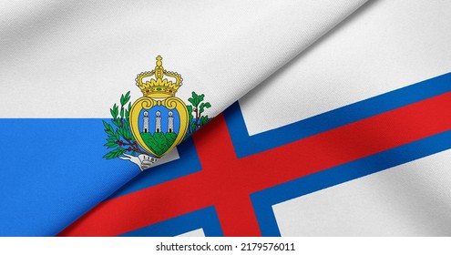Flag San Marino   Faroe Islands    3D illustration  Two Flag Together    Fabric Texture