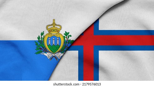 Flag San Marino   Faroe Islands    3D illustration  Two Flag Together    Fabric Texture