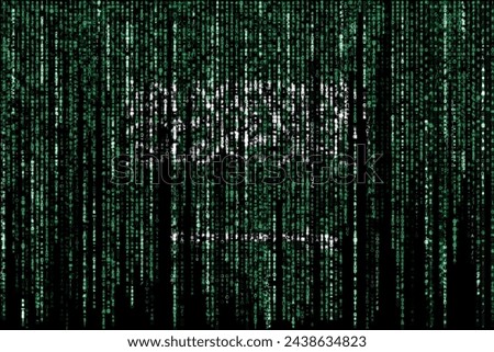 Flag of Saudi Arabia on a computer binary codes falling from the top and fading away.