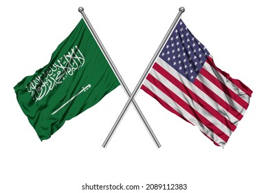 Flag Of Saudi Arabia And USA 3D Illustration