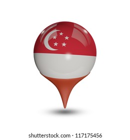 Flag Of Singapore Pin Isolated On White.