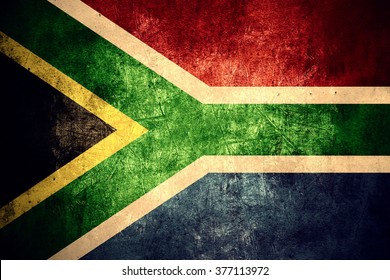 Flag Of South Africa Or South African Banner On Rough Pattern Texture Vintage Background
