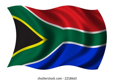 Flag of South Africa waving in the wind - clipping path included
