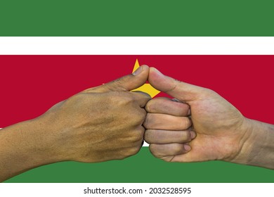 Flag Of Suriname, Intergration Of A Multicultural Group Of Young People.